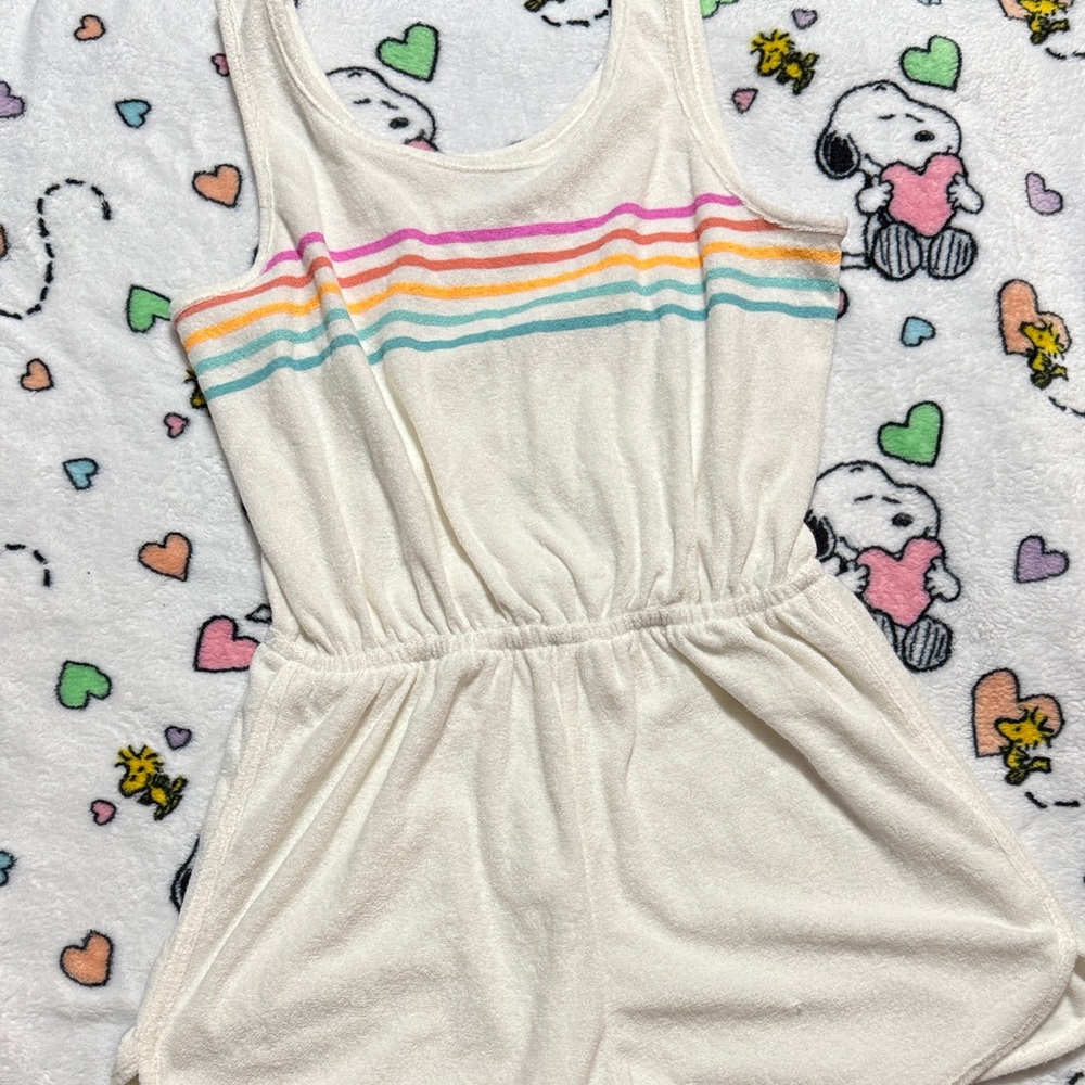 Terry Rainbow Striped White Romper